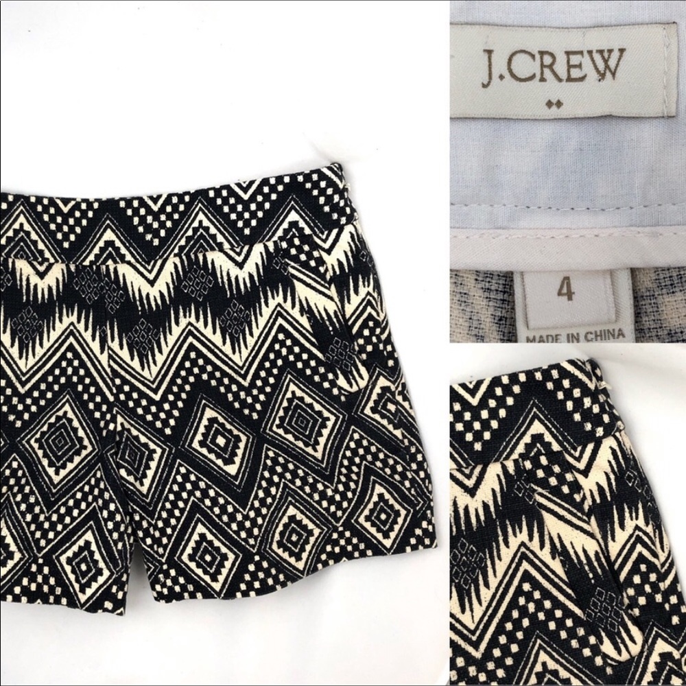 J Crew black and cream side zip shorts.